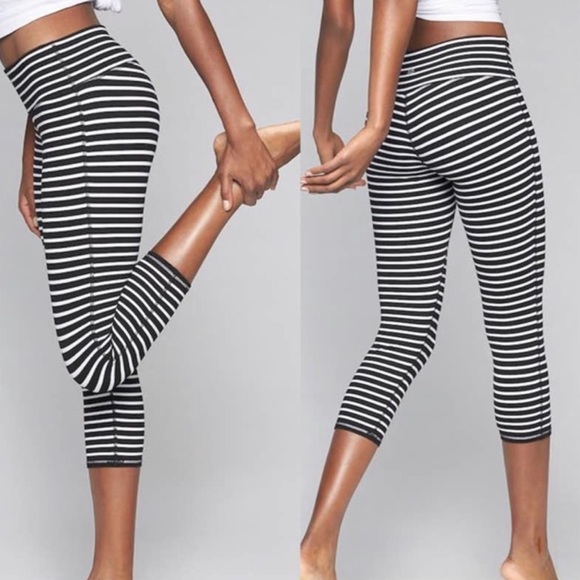 Athleta Pants - ATHLETA Chaturanga Striped Capri Leggings Stripe Black & White size S